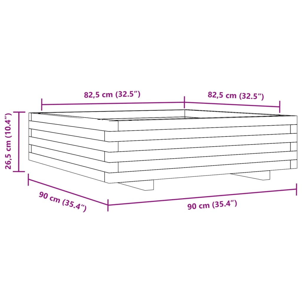 Vrtna sadilica 90x90x26,5 cm od masivne borovine