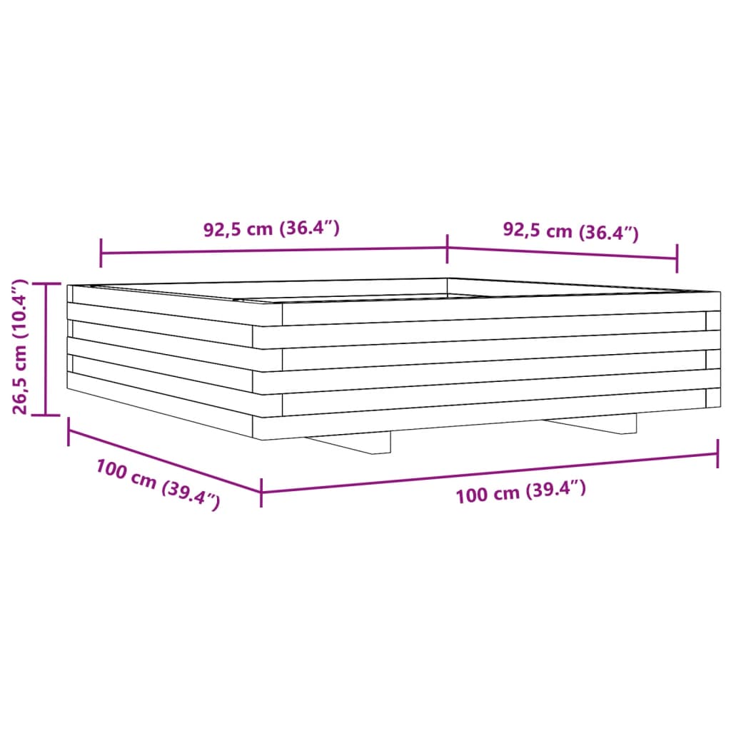 Vrtna sadilica voštano smeđa 100x100x26,5 cm masivna borovina