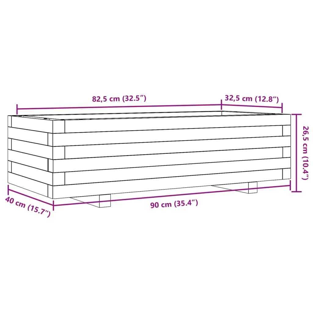 Vrtna sadilica voštano smeđe boje 90x40x26,5 cm od borovine