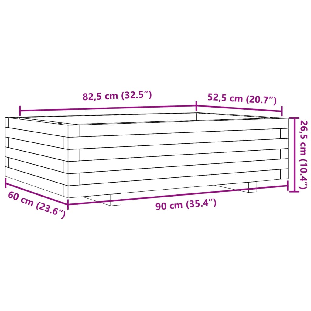 Vrtna sadilica bijela 90 x 60 x 26,5 cm od masivne borovine