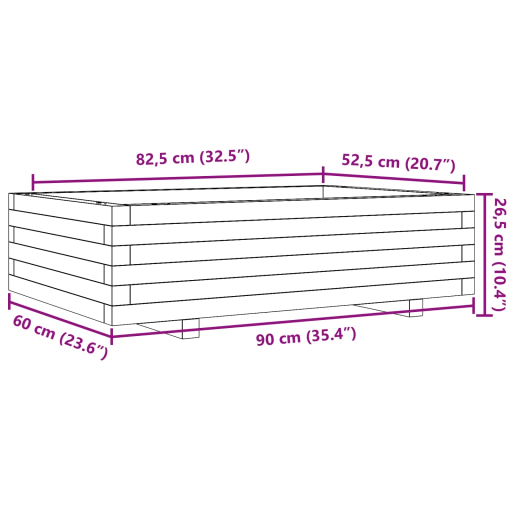 Vrtna sadilica voštano smeđa 90 x 60 x 26,5 cm masivna borovina