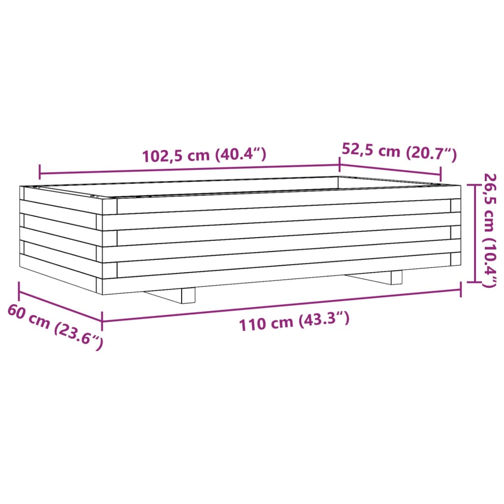 Vrtna sadilica voštano smeđe boje 110x60x26,5 cm od borovine