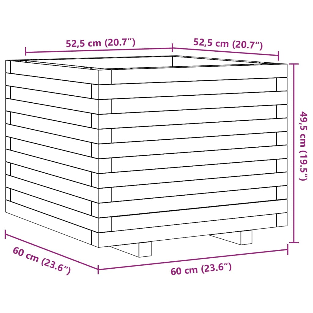 Vrtna sadilica bijela 60x60x49,5 cm od masivne borovine