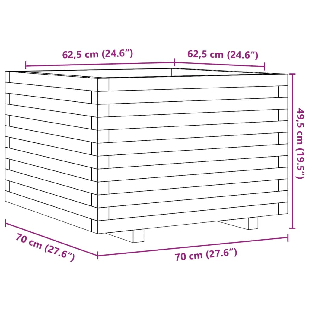 Vrtna sadilica bijela 70x70x49,5 cm od masivne borovine