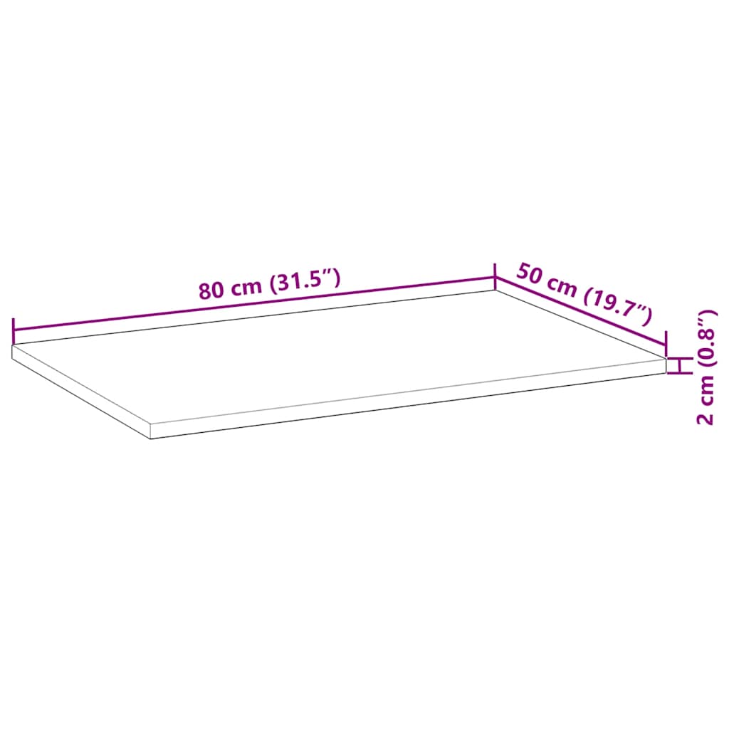 Stolna ploča 80 x 50 x 2 cm pravokutna od masivnog drva bagrema