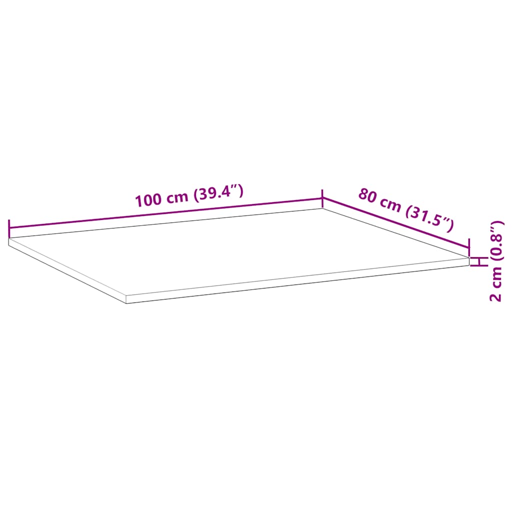 Stolna ploča 100x80x2 cm pravokutna od masivnog drva bagrema