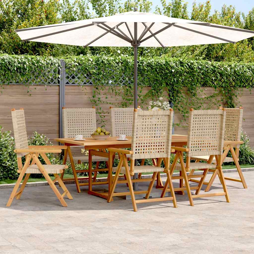 7-dijelni vrtni blagovaonski set bež poliratana i masivno drvo