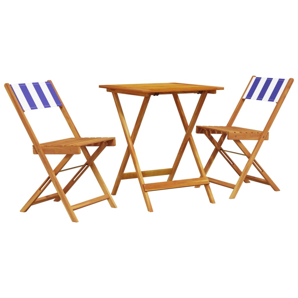 3-dijelni bistro set od tkanine i masivnog drva plava i bijela