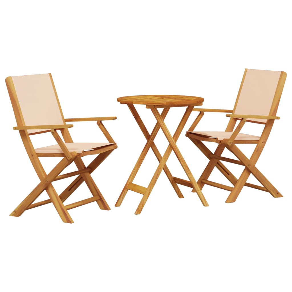 3-dijelni bistro set od tkanine i masivnog drva krem bež