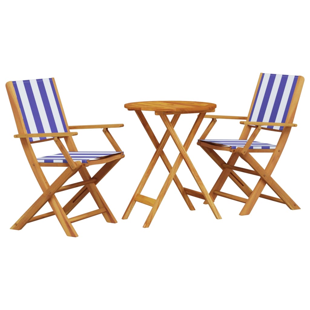 3-dijelni bistro set od tkanine i masivnog drva plava i bijela