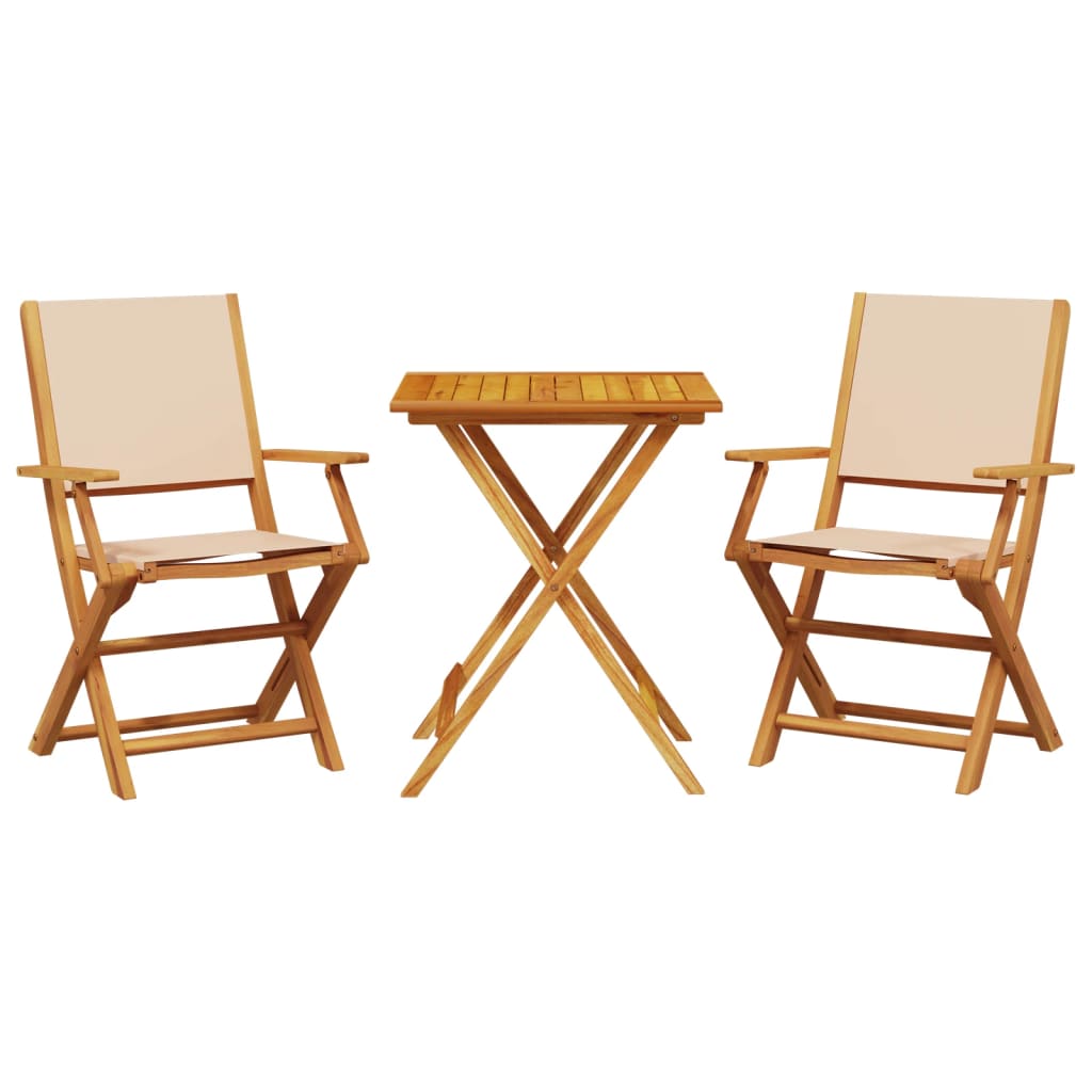 3-dijelni bistro set od tkanine i masivnog drva krem bež