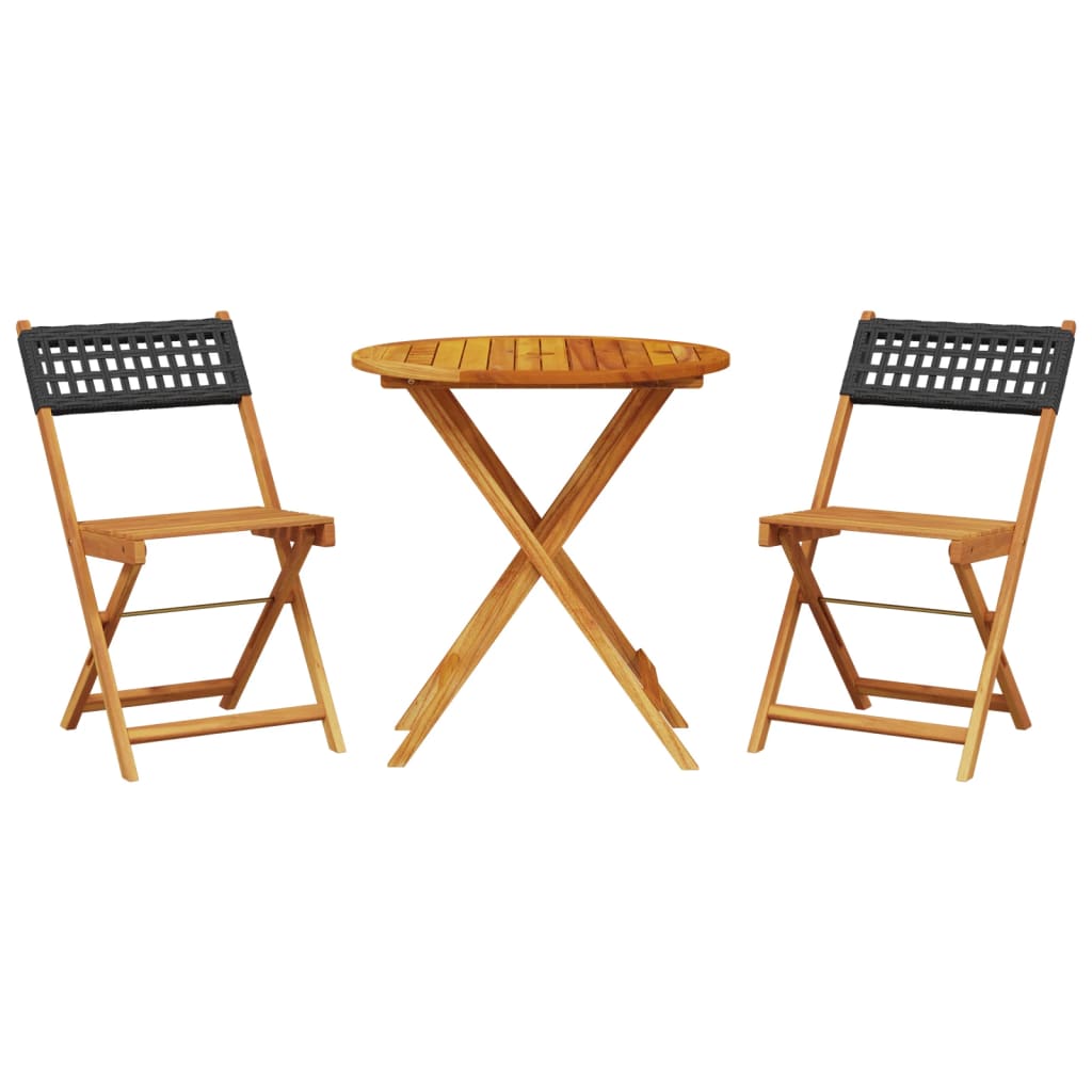 3-dijelni bistro set od poliratana i masivnog drva crni
