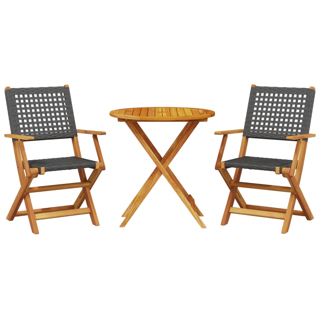 3-dijelni bistro set od poliratana i masivnog drva crni