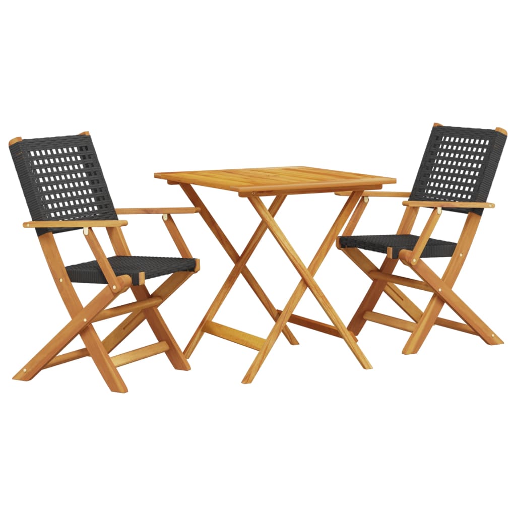 3-dijelni bistro set od poliratana i masivnog drva crni