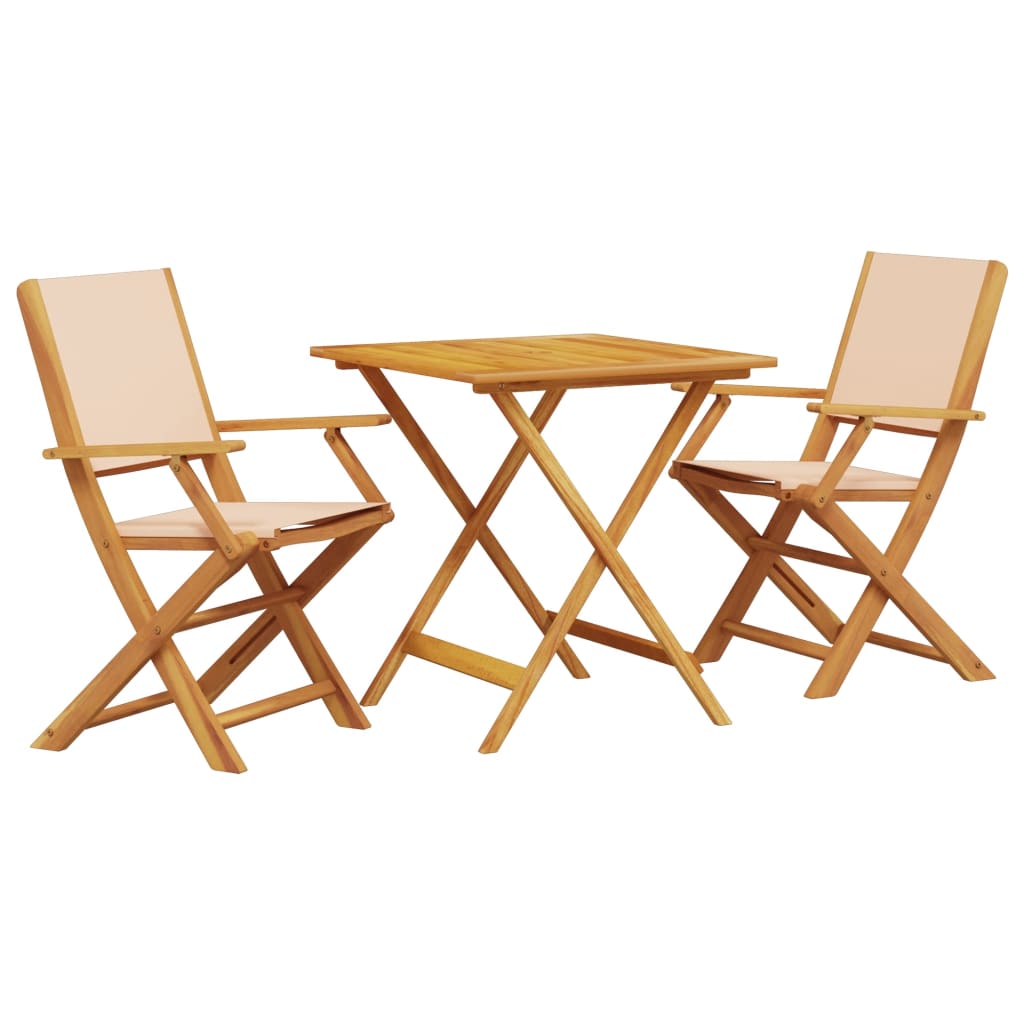 3-dijelni bistro set od tkanine i masivnog drva krem bež