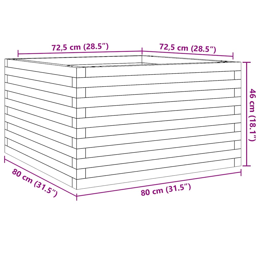 Vrtna sadilica bijela 80x80x46 cm od masivne borovine
