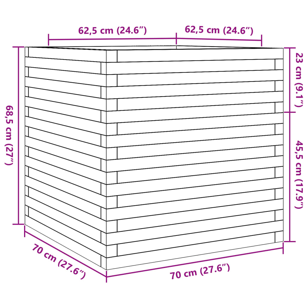 Vrtna sadilica voštano smeđe boje 70x70x68,5 cm od borovine