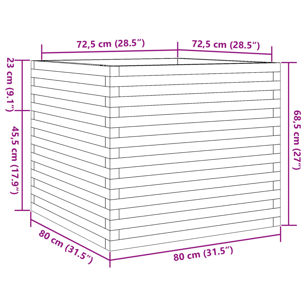 Vrtna sadilica bijela 80x80x68,5 cm od masivne borovine