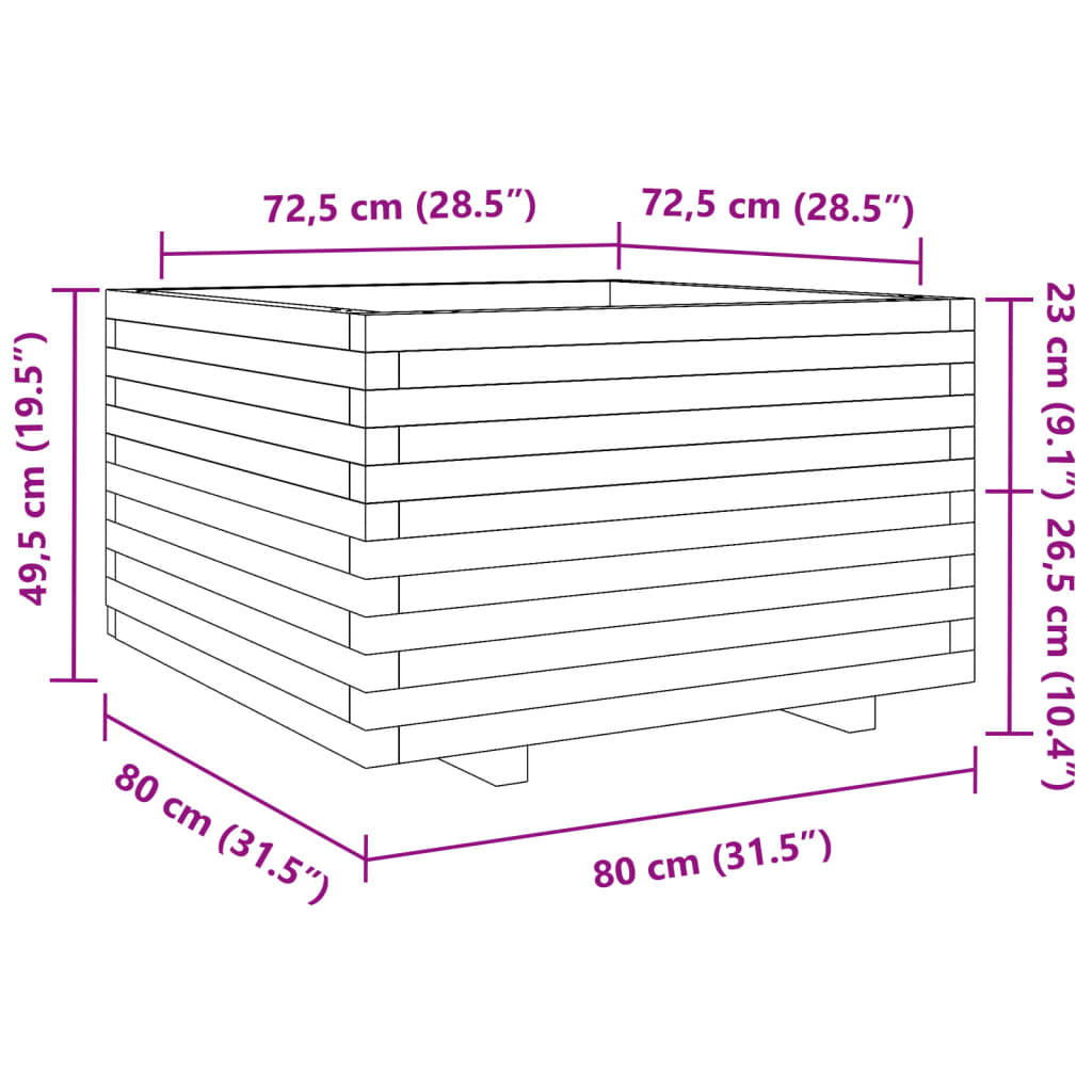 Vrtna sadilica bijela 80x80x49,5 cm od masivne borovine