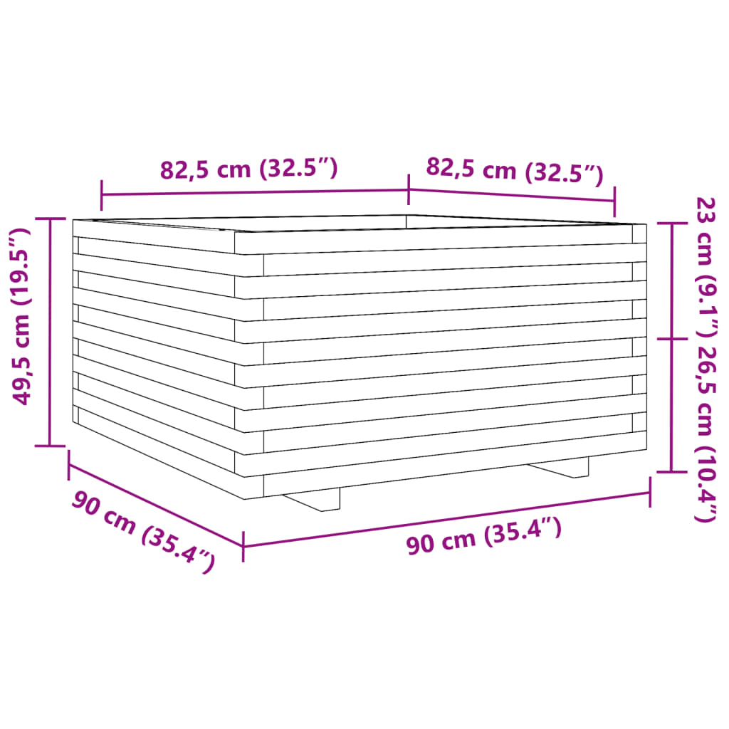 Vrtna sadilica bijela 90x90x49,5 cm od masivne borovine