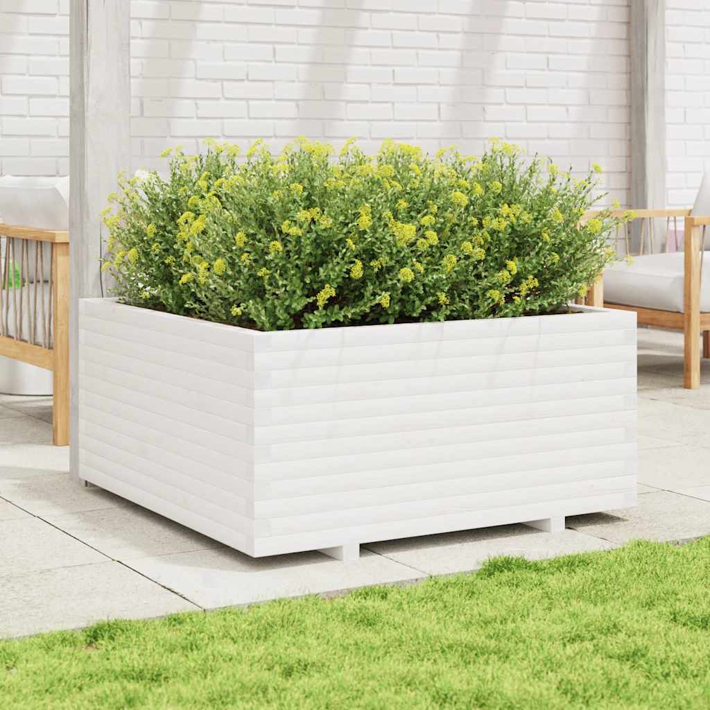Vrtna sadilica bijela 100x100x49,5 cm od masivne borovine