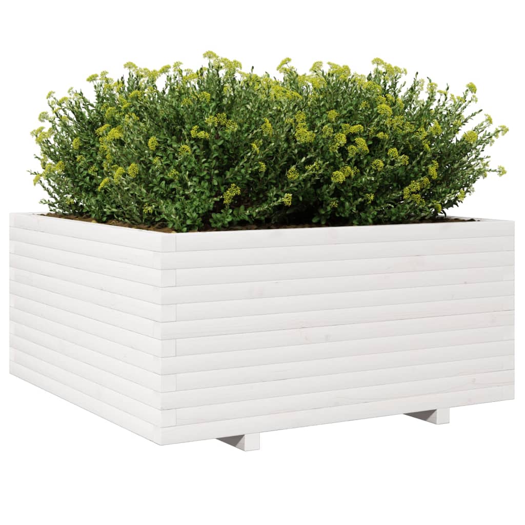 Vrtna sadilica bijela 100x100x49,5 cm od masivne borovine