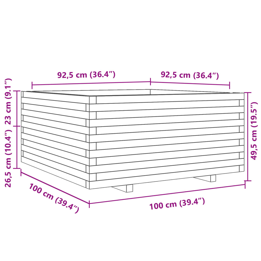 Vrtna sadilica bijela 100x100x49,5 cm od masivne borovine