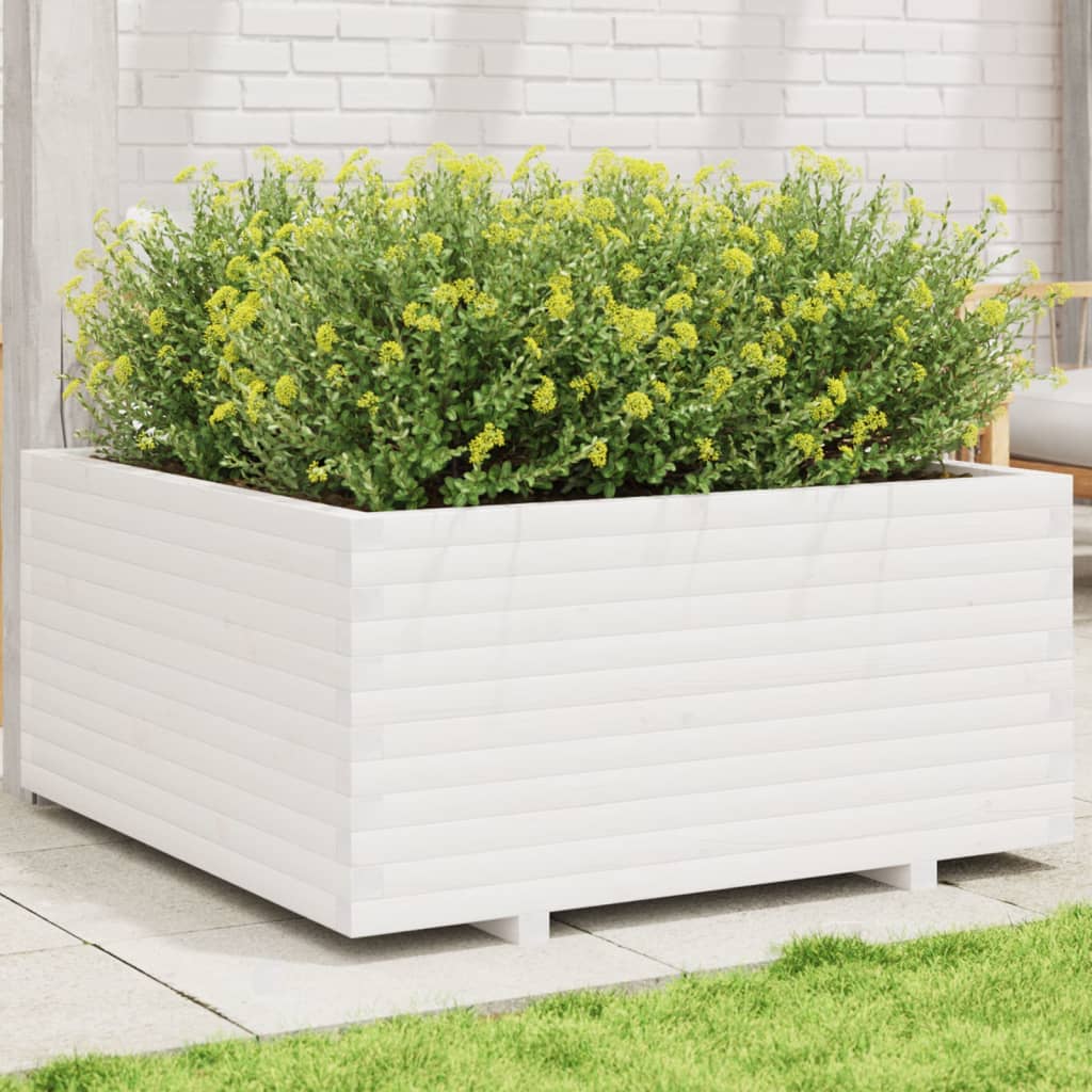 Vrtna sadilica bijela 100x100x49,5 cm od masivne borovine