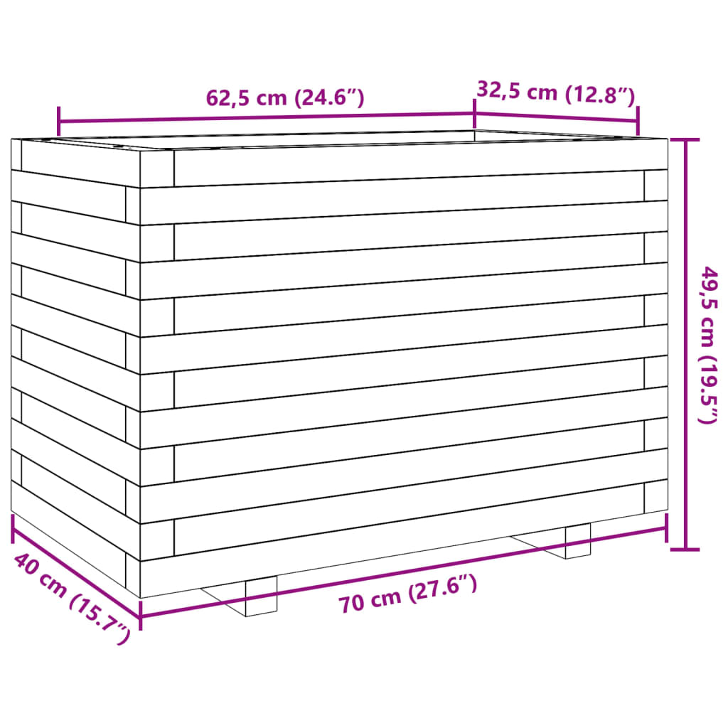 Vrtna sadilica bijela 70x40x49,5 cm od masivne borovine
