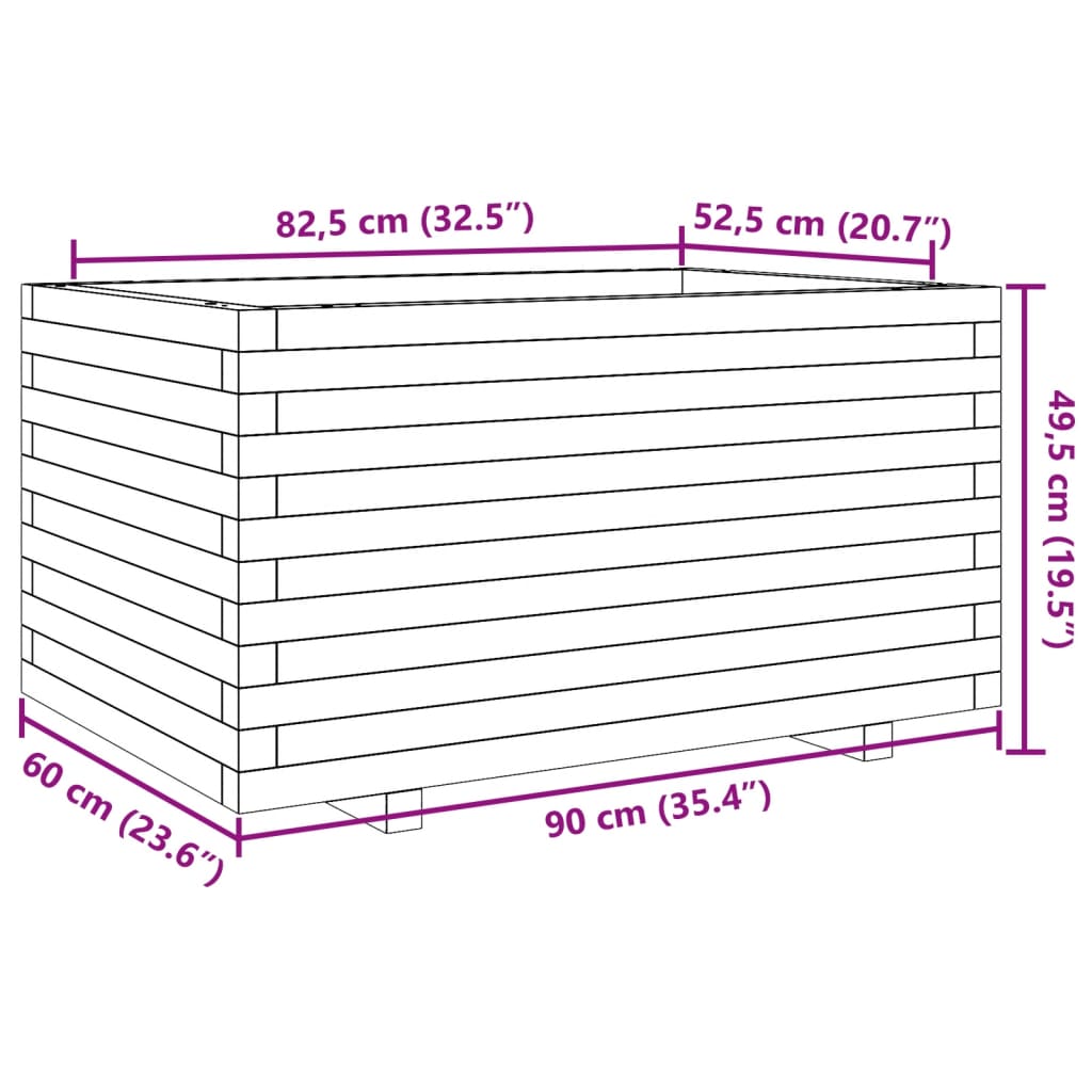 Vrtna sadilica bijela 90x60x49,5 cm od masivne borovine
