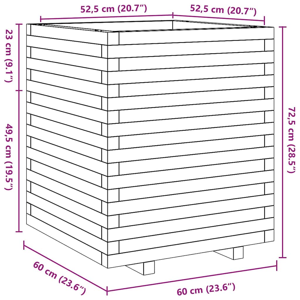 Vrtna sadilica bijela 60x60x72,5 cm od masivne borovine