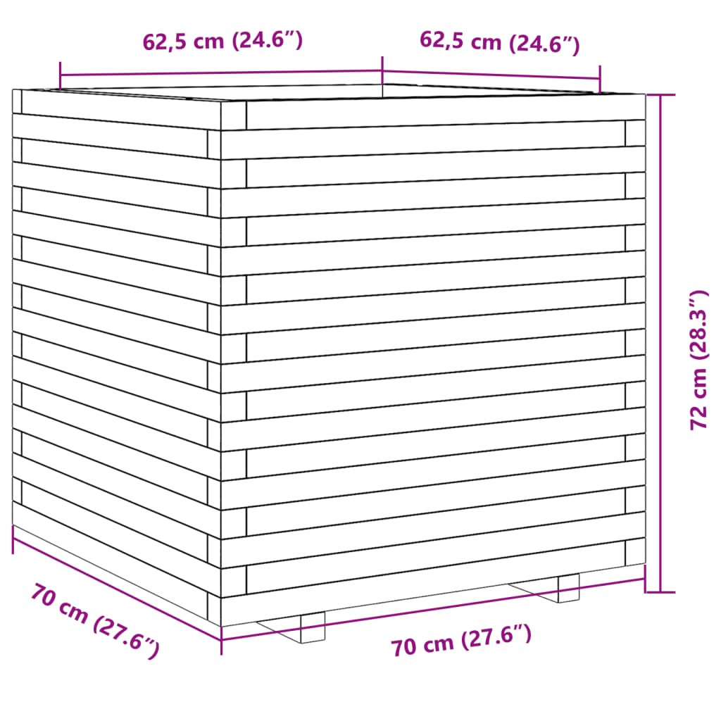 Vrtna sadilica 70x70x72 cm od masivne borovine