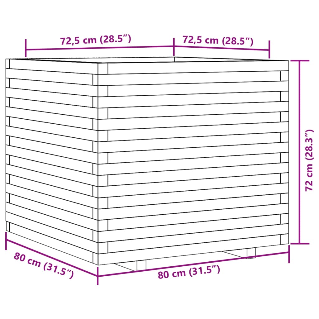 Vrtna sadilica bijela 80 x 80 x 72 cm od masivne borovine
