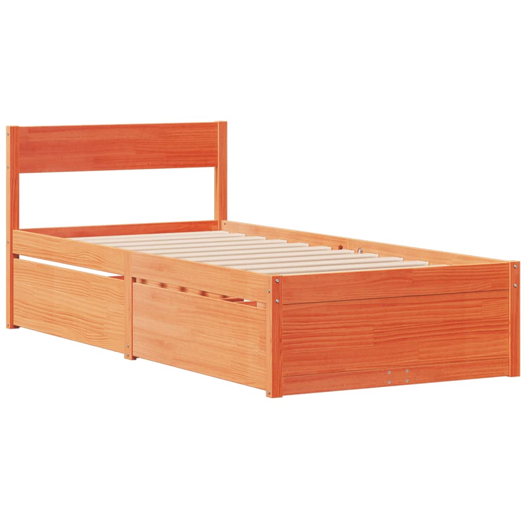 Krevet s ladicama i madracem voštano smeđi 100x200 cm borovina