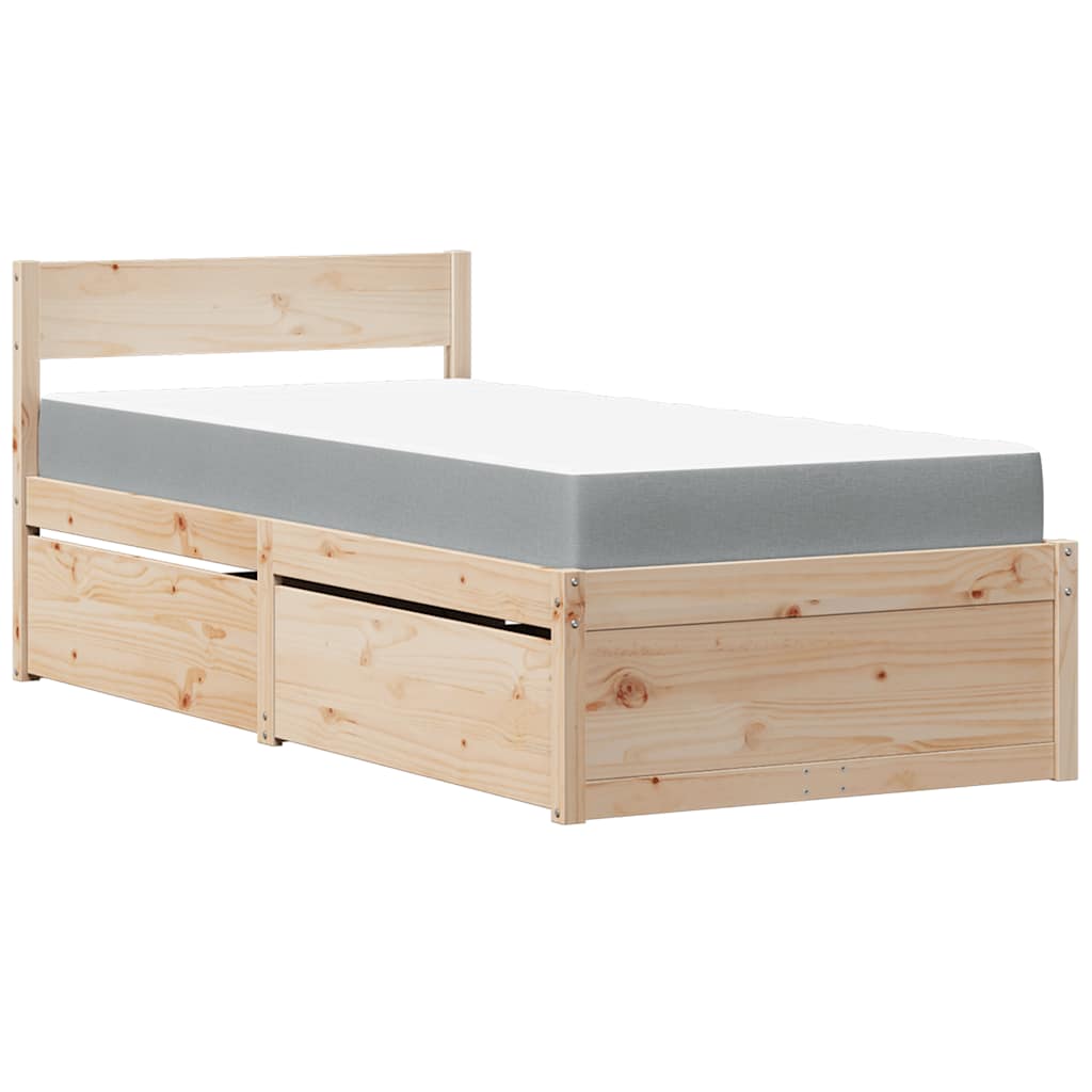 Krevet s ladicama i madracem 90 x 200 cm od borovine