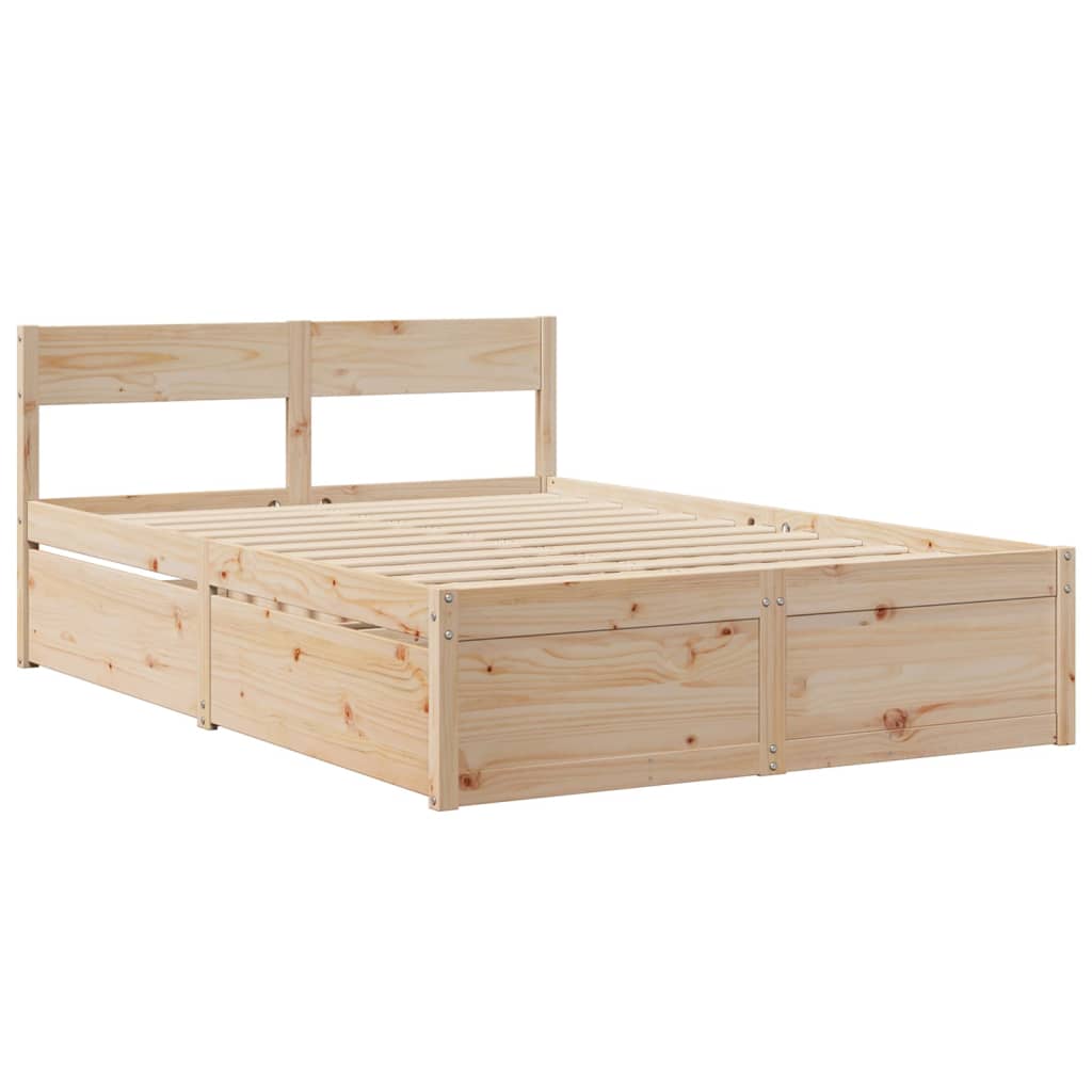 Krevet s ladicama i madracem 140 x 190 cm od masivne borovine