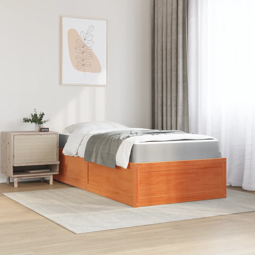 Krevet s madracem voštano smeđi 100x200 cm od masivne borovine