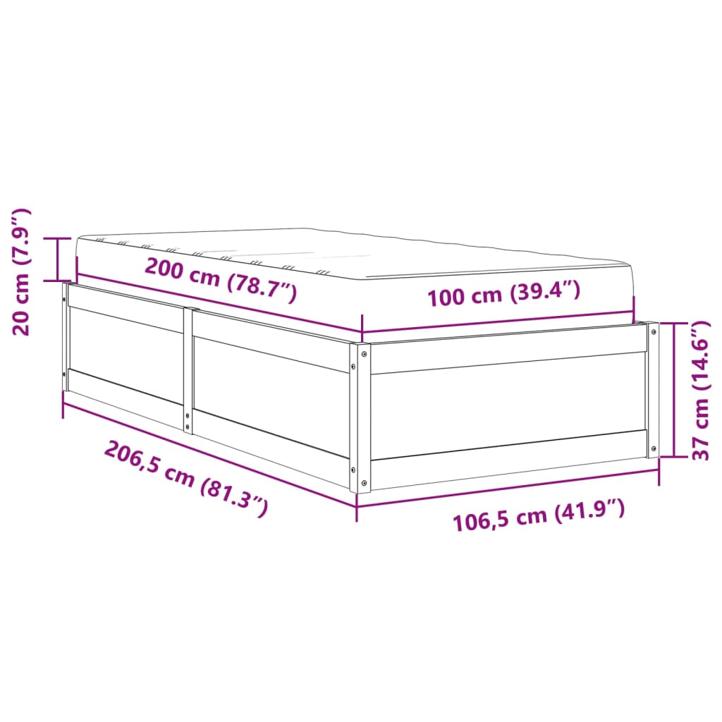 Krevet s madracem voštano smeđi 100x200 cm od masivne borovine