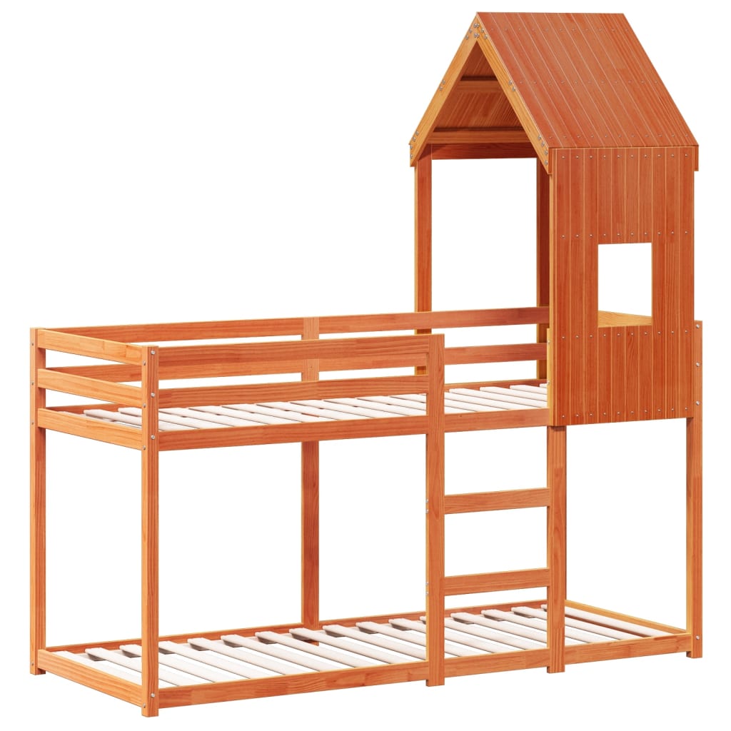 Krevet na kat s krovom voštano smeđi 90x200 cm masivna borovina