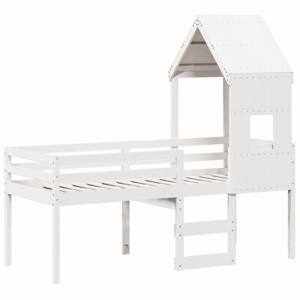 Visoki krevet s krovom bijeli 90 x 200 cm od masivne borovine