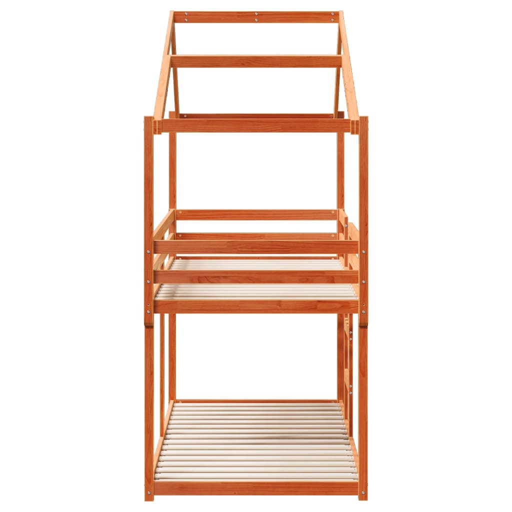Krevet na kat s krovom voštano smeđi 90x200 cm masivna borovina