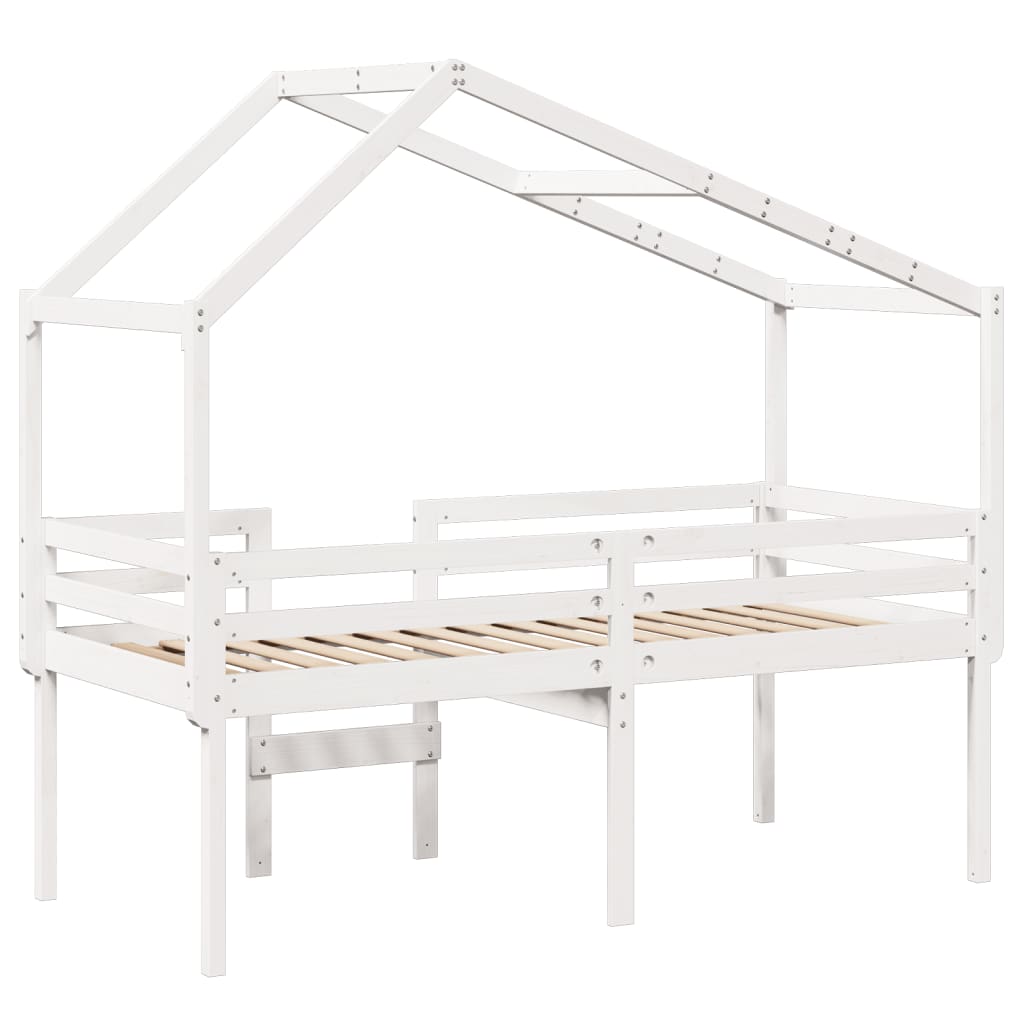 Visoki krevet s krovom bijeli 80 x 200 cm od masivne borovine