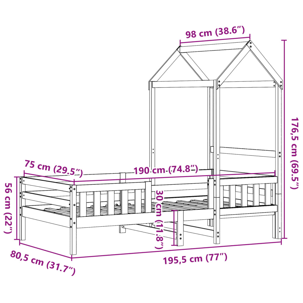 Okvir kreveta s krovom 75x190 cm masivna borovina