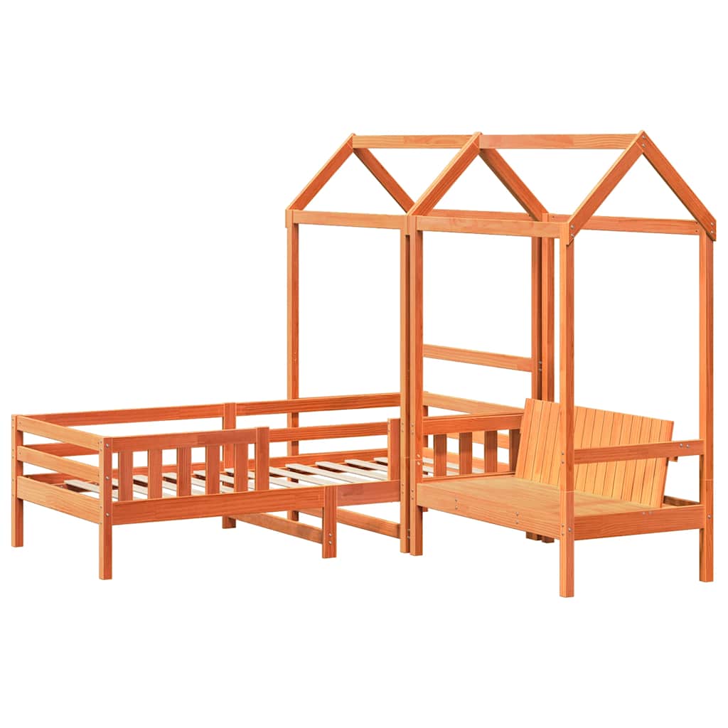 Set kreveta i klupe s krovom voštano smeđi 75x190 cm borovina