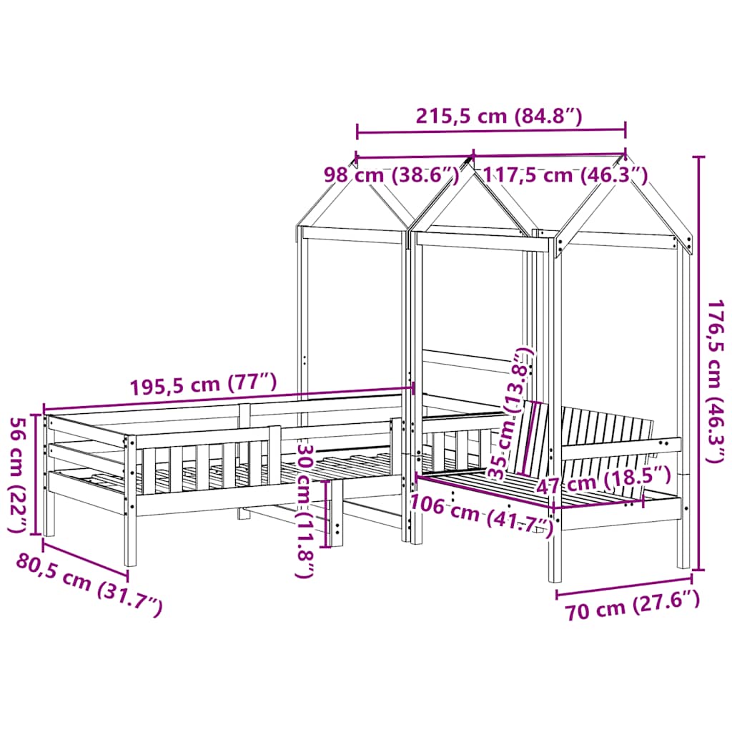 Set kreveta i klupe s krovom voštano smeđi 75x190 cm borovina