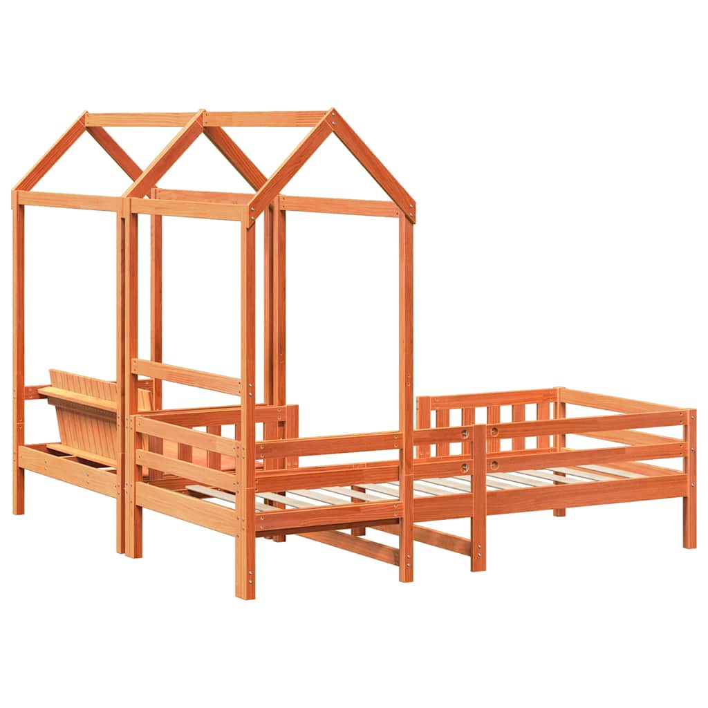 Set kreveta i klupe s krovom voštano smeđi 75x190 cm borovina