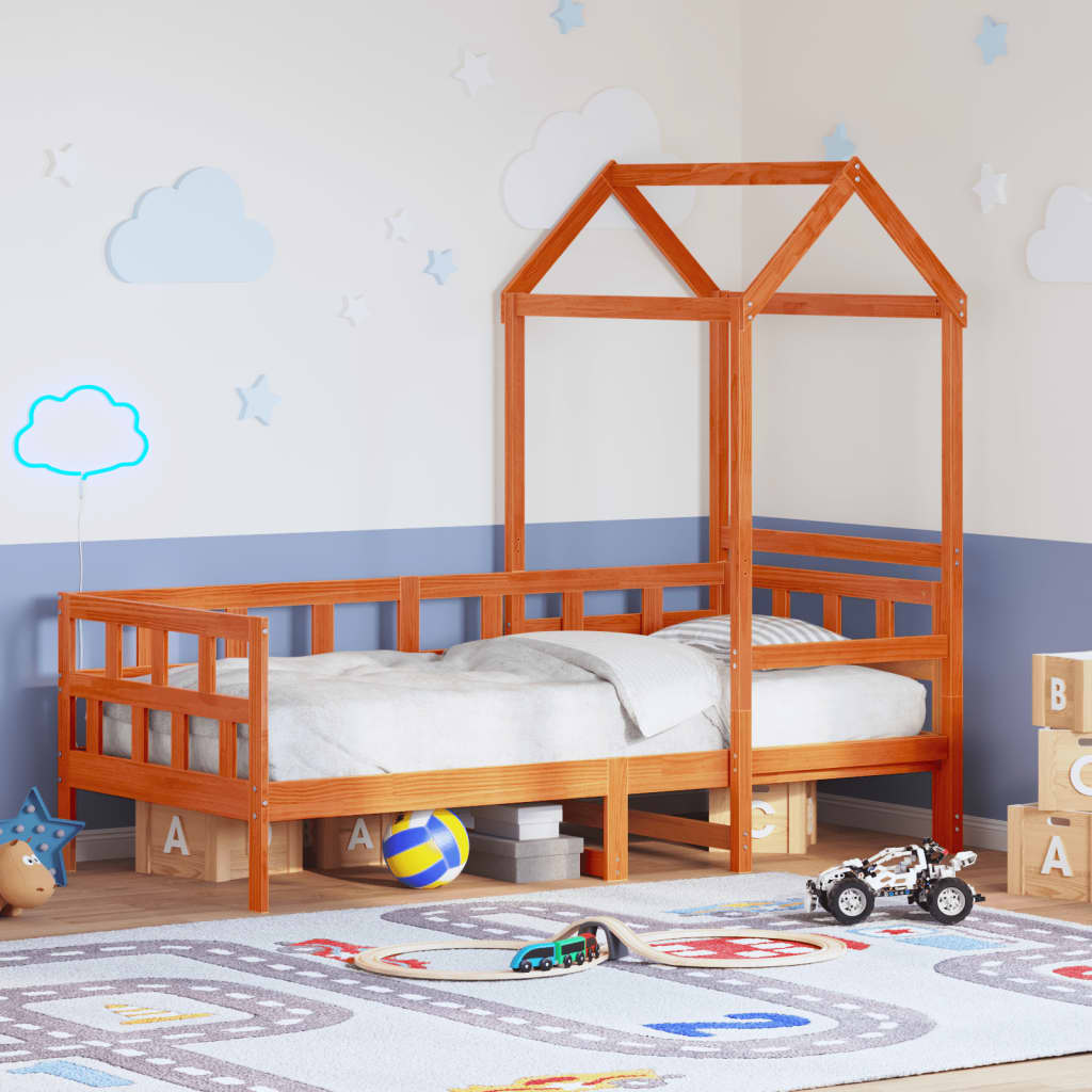 Dnevni krevet s krovom voštano smeđi 90x200 cm masivna borovina