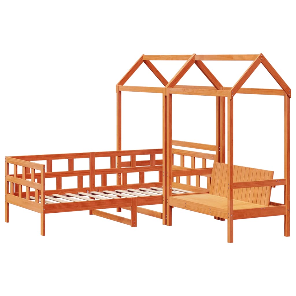 Set dnevnog kreveta s krovom voštano smeđi 90x200 cm borovina