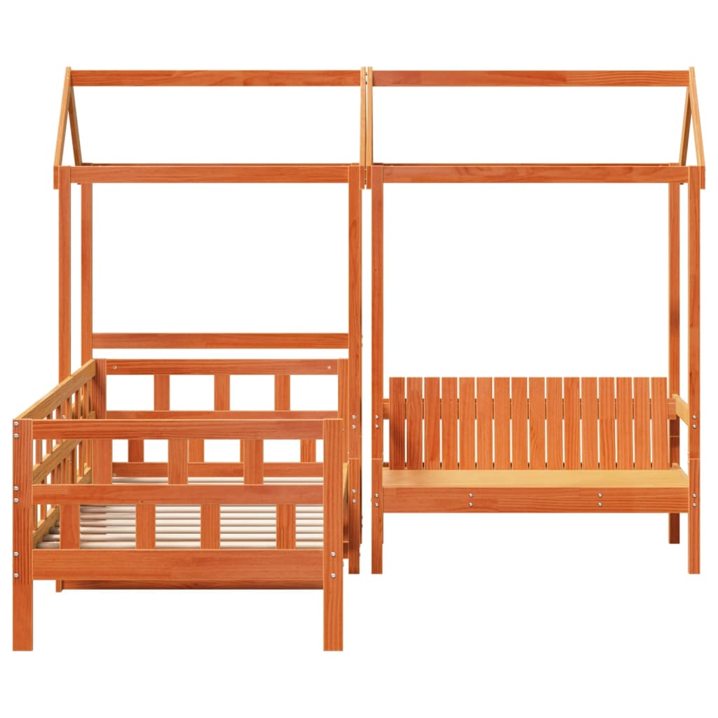 Set dnevnog kreveta s krovom voštano smeđi 90x200 cm borovina