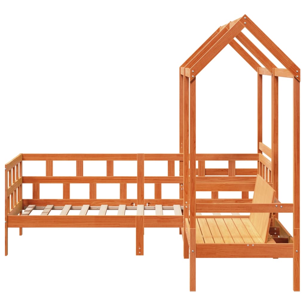 Set dnevnog kreveta s krovom voštano smeđi 90x200 cm borovina